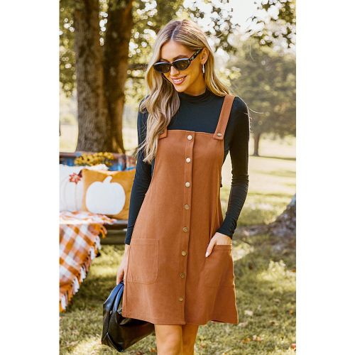 Robe à col carré et pinces en velours côtelé marron - CUPSHE - Modalova