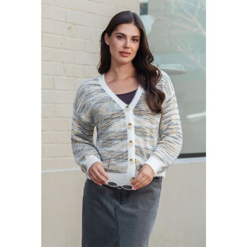 Cardigan en tricot à col en V et boutons au devant avec rayures - CUPSHE - Modalova