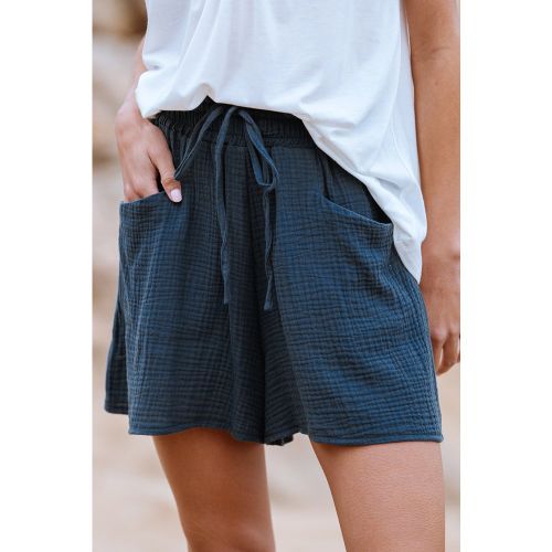 Short évasé en pur coton et froissé bleu - CUPSHE - Modalova