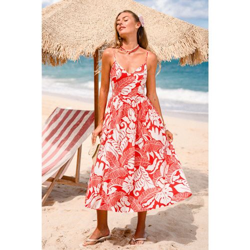 Robe longue à imprimé tropical tissée col V sans manches - CUPSHE - Modalova