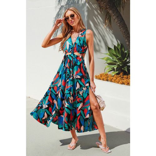 Robe longue tropicale col V tissée sans manches - CUPSHE - Modalova