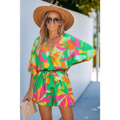 Combishort tropical tissé col surplis manches courtes - CUPSHE - Modalova