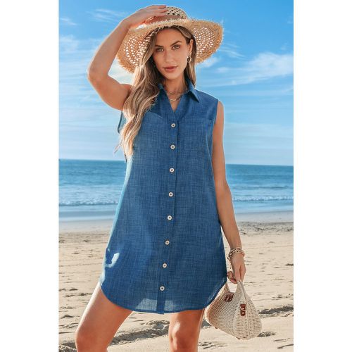 Robe cover up courte sans manches à col de chemise indigo - CUPSHE - Modalova