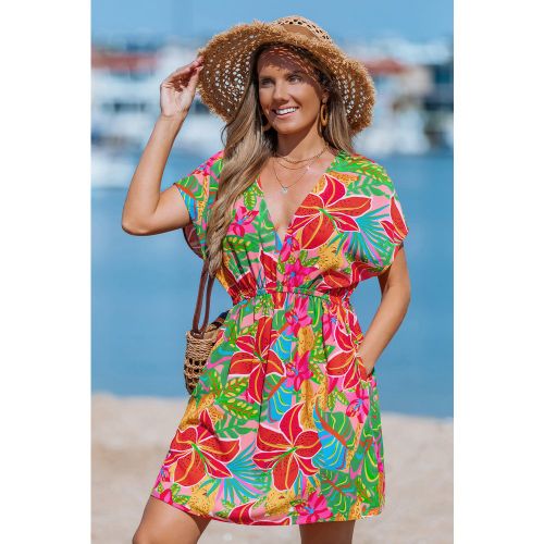 Robe courte tropicale tissée manches courtes - CUPSHE - Modalova