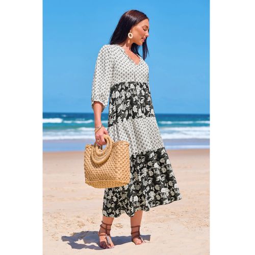 Robe longue florale patchwork tissée à col cranté - CUPSHE - Modalova