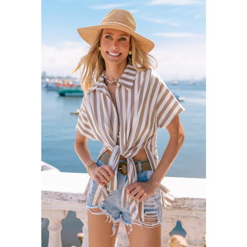 Robe cover up courte rayée à col de chemise - CUPSHE - Modalova