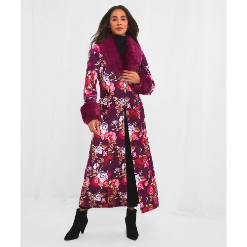 Manteau Floral Unique Encolure et Poignets Fausse Fourrure - Joe Browns - Modalova