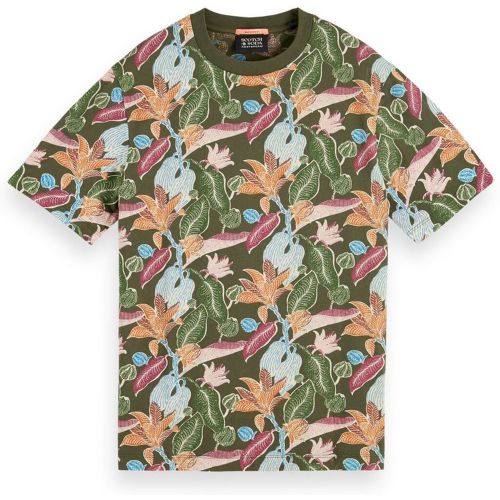 Tshirt imprimé à col rasducou en coton bio - SCOTCH AND SODA - Modalova
