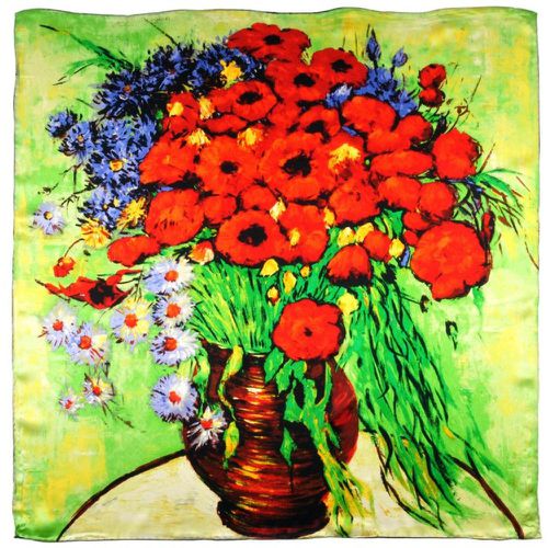 Carré de soie Van Gogh Vase marguerites et coquelicots - SILKART - Modalova