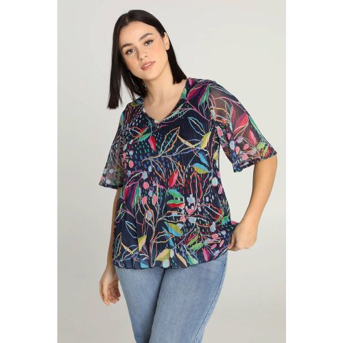 Blouse à fleurs avec voile et 2 boutons - CASSIS - Modalova