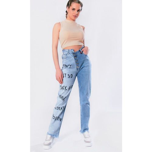 Jean taille haute bicolore avec imprimé slogan | Couleur: | Taille: XS - My Store - Modalova