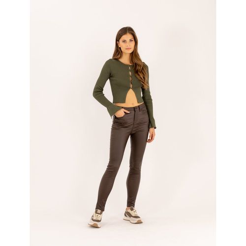 Pantalon skinny taille haute à bouton effet cuir | Couleur: | Taille: XS - Naumy - Modalova