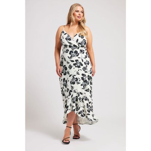 Curve White Floral Print Ruffle Wrap Dress, Grande Taille & Courbes - Yours London - Modalova