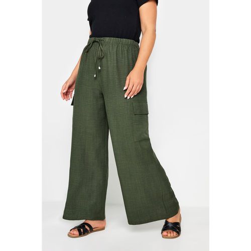 Curve Khaki Green Linen Look Cargo Trousers, Grande Taille & Courbes - Yours - Modalova