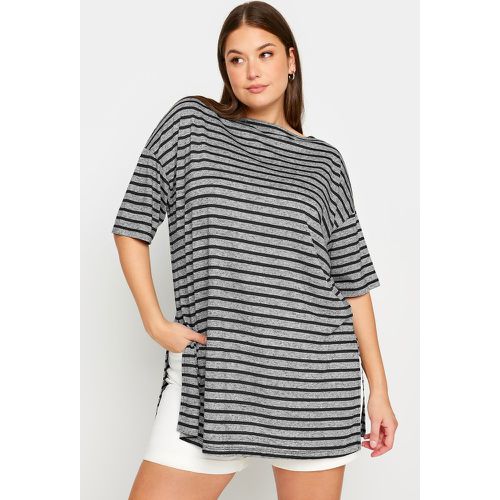 Curve Grey Stripe Oversized Linen Tshirt, Grande Taille & Courbes - Yours - Modalova