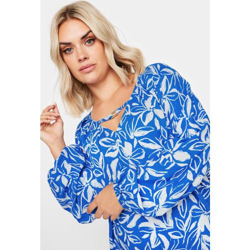 Curve Blue Floral Print Balloon Sleeve Blouse, Grande Taille & Courbes - Yours - Modalova