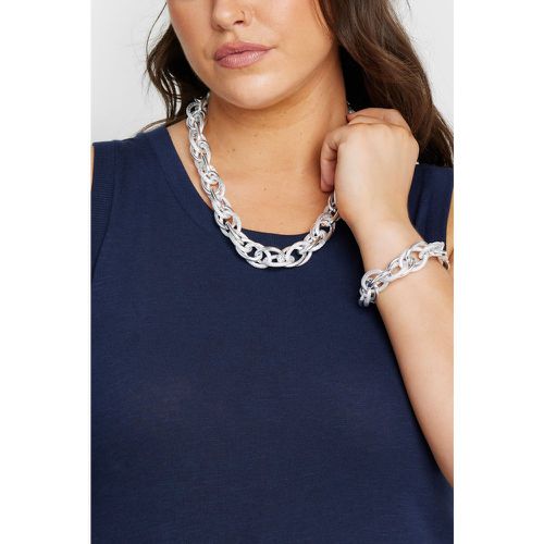 Silver Tone Textured Chunky Statement Necklace - Yours - Modalova