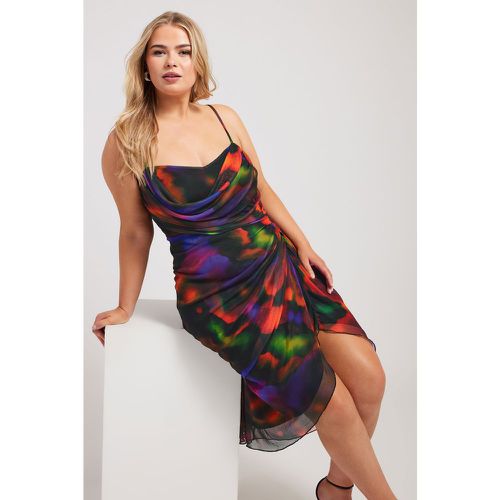 Curve Black Abstract Print Gathered Dress, Grande Taille & Courbes - Yours London - Modalova
