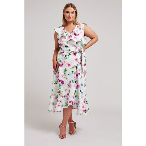 Robe Midi Blanche Floral Volantée Cachecoeur , Grande Taille & Courbes - Yours London - Modalova