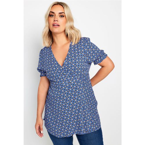 Curve Blue Wrap Frill Sleeve Blouse, Grande Taille & Courbes - Yours - Modalova