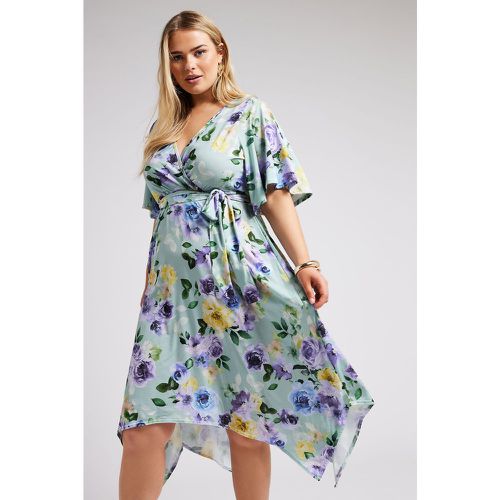 Robe Sauge Floral Ourlet Roulanté , Grande Taille & Courbes - Yours London - Modalova