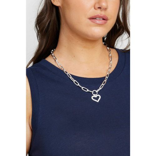 Silver Tone Chain Diamante Heart Necklace - Yours - Modalova