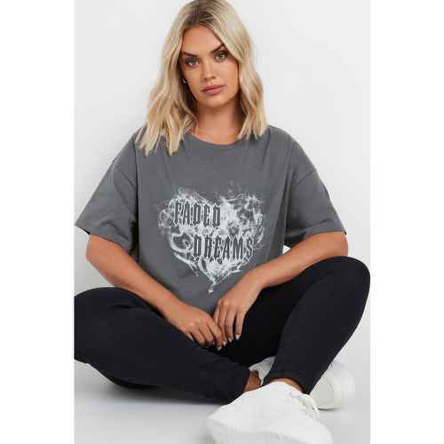 Curve Grey 'Faded Dreams' Slogan Tshirt, Grande Taille & Courbes - Yours - Modalova