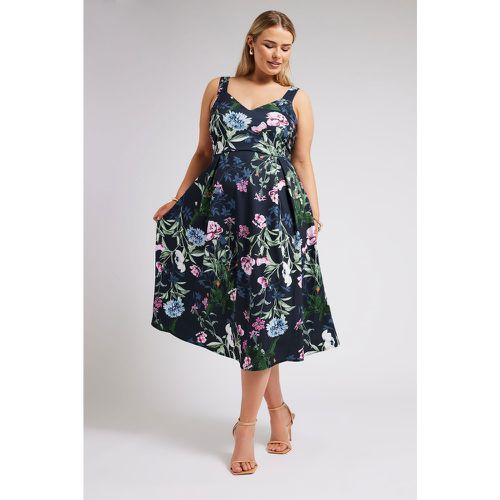 Robe Marine Floral En Jersey , Grande Taille & Courbes - Yours London - Modalova