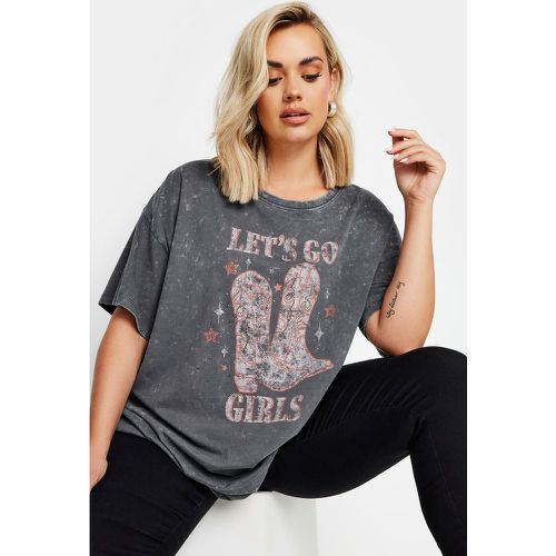 Curve Grey 'Let's Go Girls' Slogan Print Tshirt, Grande Taille & Courbes - Yours - Modalova