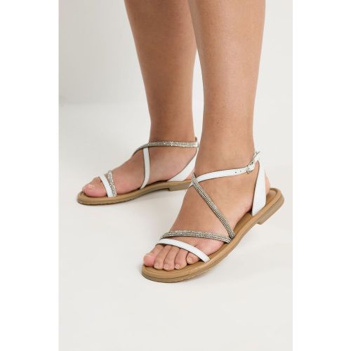 Sandales À Brides Asymétriques Blanches Avec Strass, Coupe Large Esize 42E - Yours - Modalova