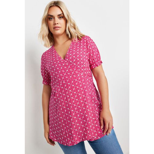 Curve Pink Wrap Frill Sleeve Blouse, Grande Taille & Courbes - Yours - Modalova