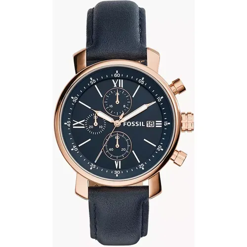 Montre Rhett chronographe en cuir marine - Fossil Outlet - Modalova