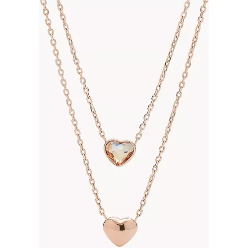Femmes Collier double cœur en acier inoxydable - Fossil Outlet - Modalova