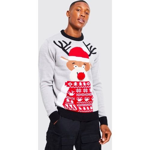 Pull de Noël imprimé renne chapeau Père Noël - L - Boohooman - Modalova
