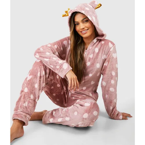 Onesie En Polaire Luxe Imprimé Renne - L - boohoo - Modalova