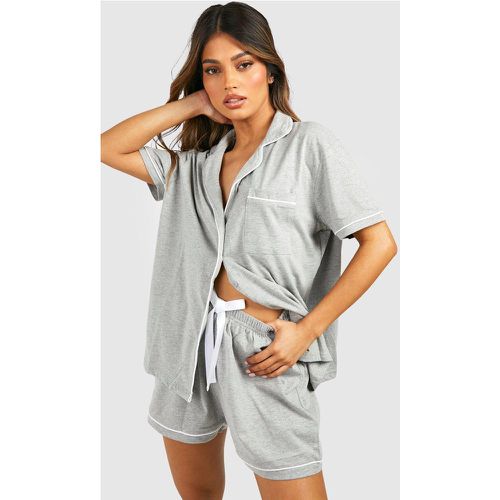 Pyjama En Jersey Chemise Et Short À Liseré Contrastant - boohoo - Modalova