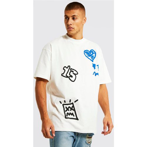 T-shirt oversize à col montant et imprimé graffiti - Boohooman - Modalova