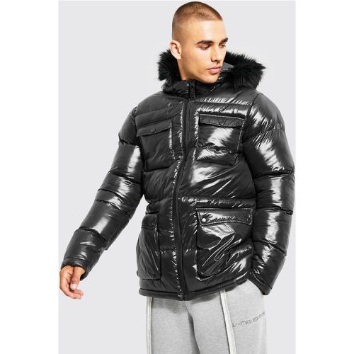 Parka brillante à poches - S - Boohooman - Modalova