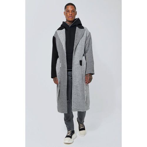 Manteau effet laine color block à ceinture - Boohooman - Modalova