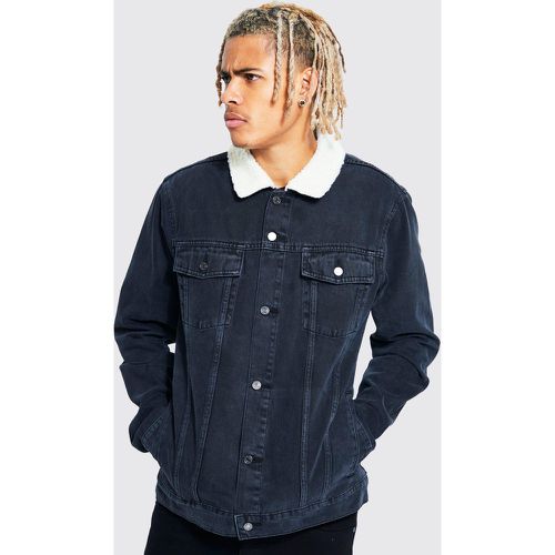 Tall - Veste en jean à col en faux mouton homme - S - Boohooman - Modalova