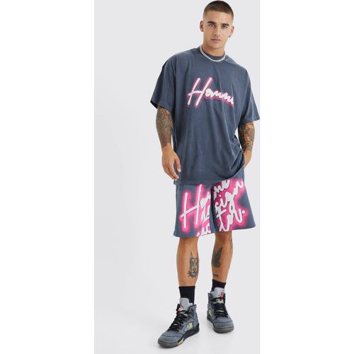 T-shirt oversize imprimé graffiti avec t-shirt et short - M - Boohooman - Modalova