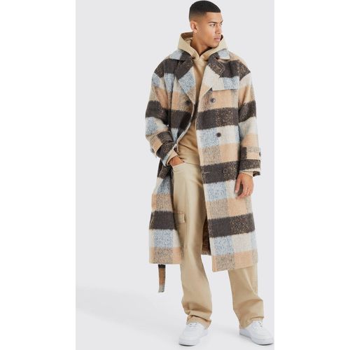 Manteau long effet laine à carreaux - Boohooman - Modalova