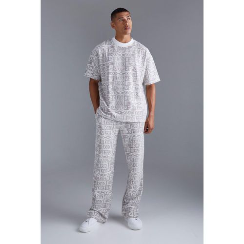 Ensemble oversize imprimé aztèque avec t-shirt et jogging - M - Boohooman - Modalova