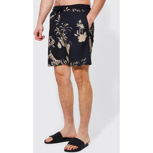 Tall - Short de bain mi-long imprimé tigre - S - Boohooman - Modalova