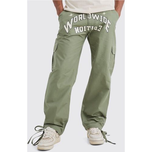 Pantalon cargo ample à imprimé Worldwide - Boohooman - Modalova