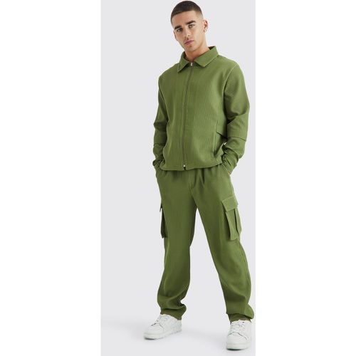 Ensemble plissé avec chemise zippée et pantalon cargo - M - Boohooman - Modalova