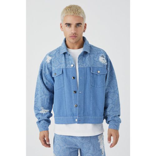 Veste en Jean large bicolore à imprimé cachemire - L - Boohooman - Modalova