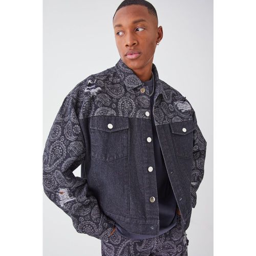 Veste en Jean large bicolore à imprimé cachemire - Boohooman - Modalova