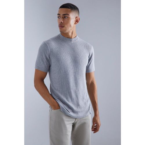 T-shirt côtelé à manches courtes et col montant - M - Boohooman - Modalova