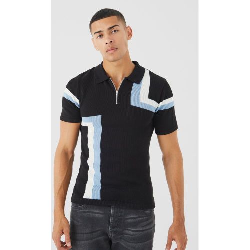 Polo color block moulant en maille - M - Boohooman - Modalova